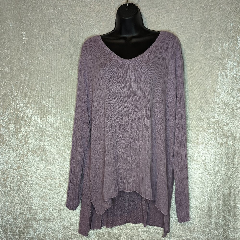 MOTE Pullover Long Sleeve Ribbed V-Neck Tunic T-Shirt Women’s Size XL - Purple